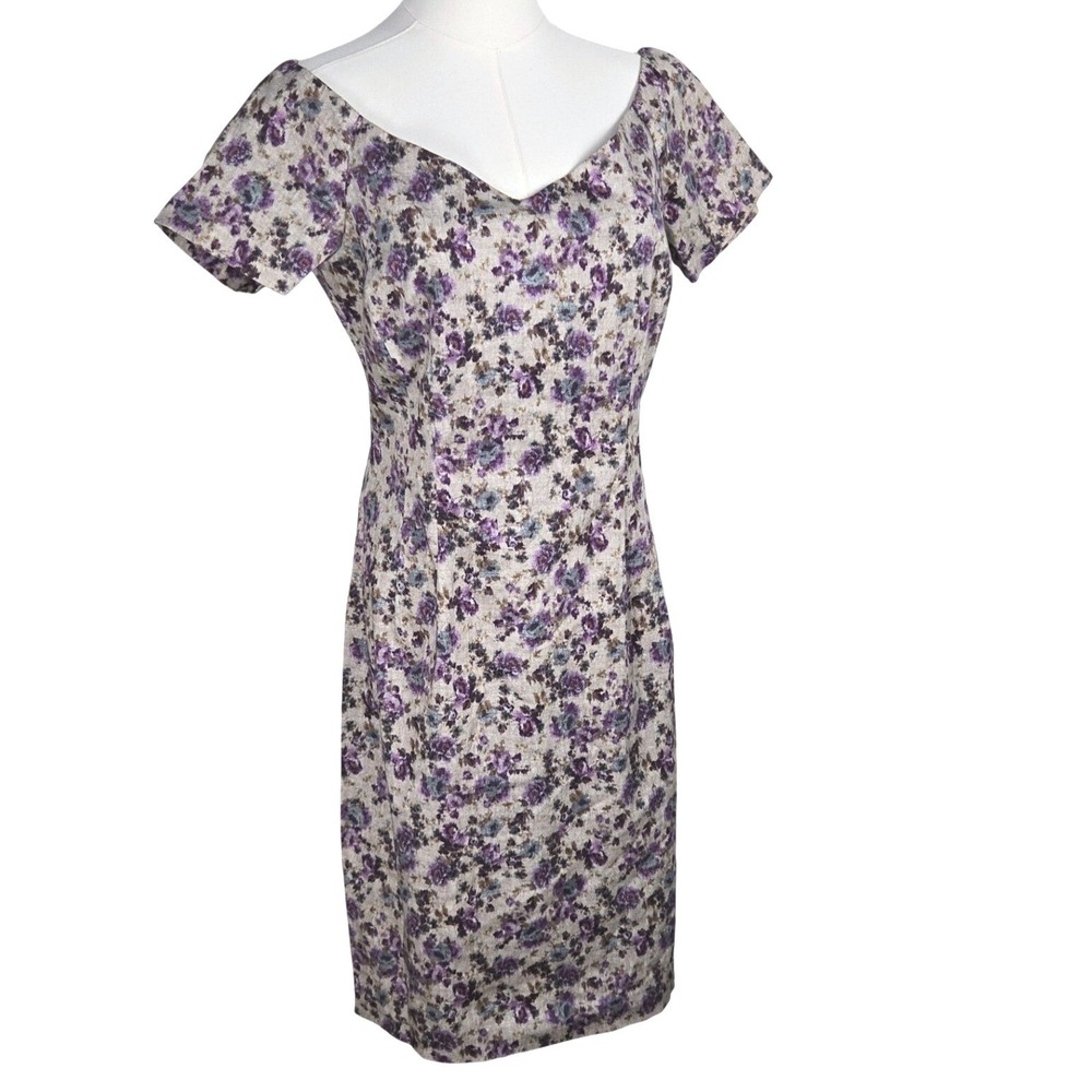 Zara Basic Floral‎ Dress Wide Scoop Neck Cottagecore Back Slit Purple L Romantic